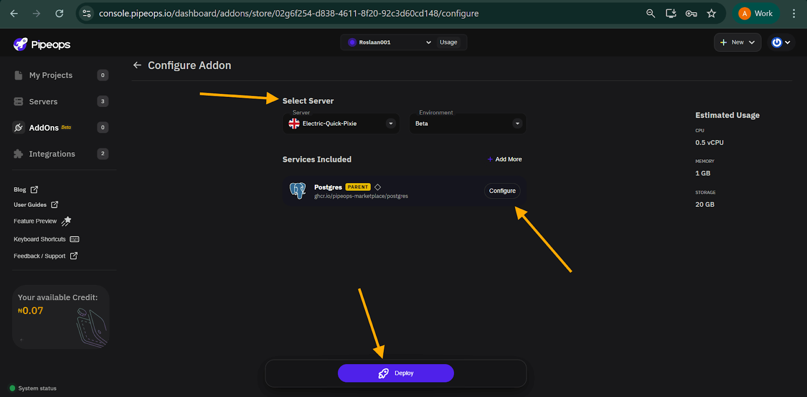 Configure Addon Page