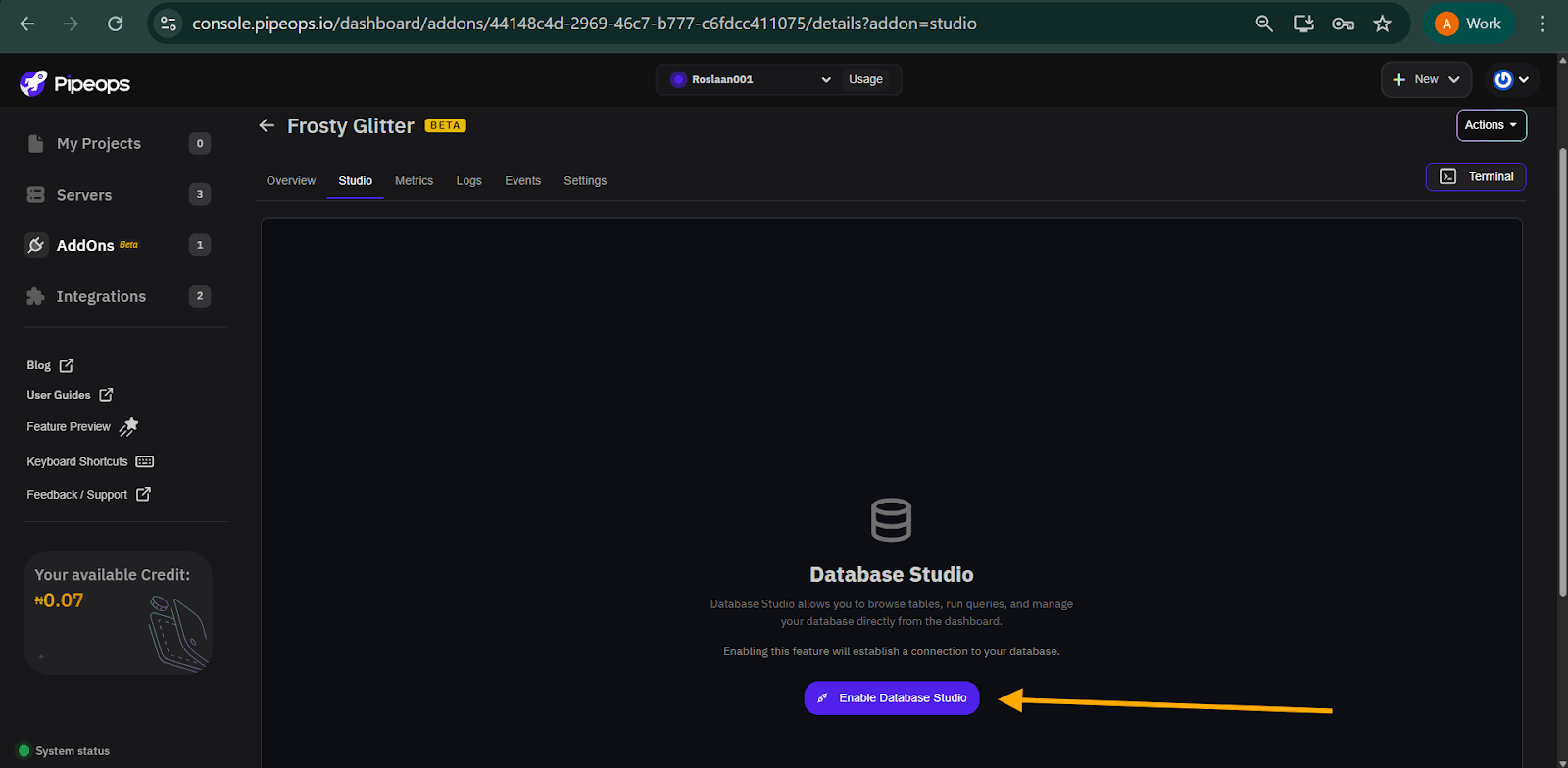 Addon Database Studio Tab