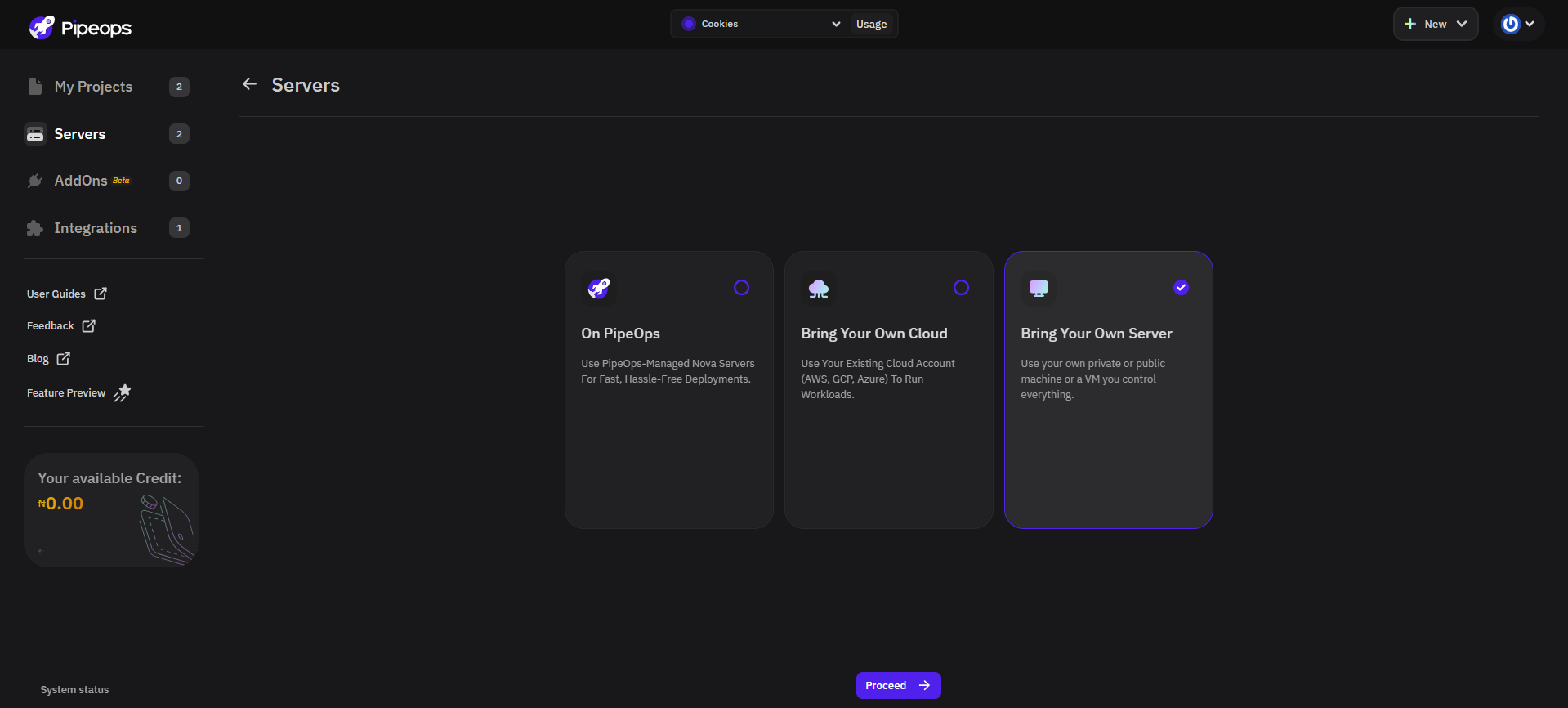 Create Server Page