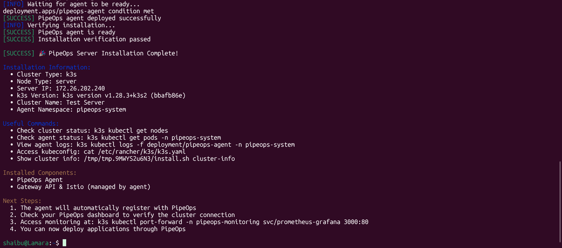 Installation successful