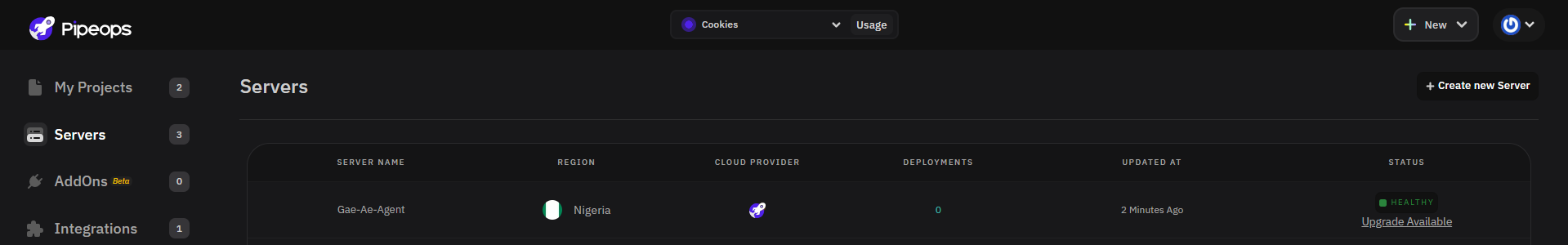 Servers page