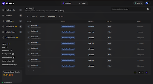 Deployments Audit Log