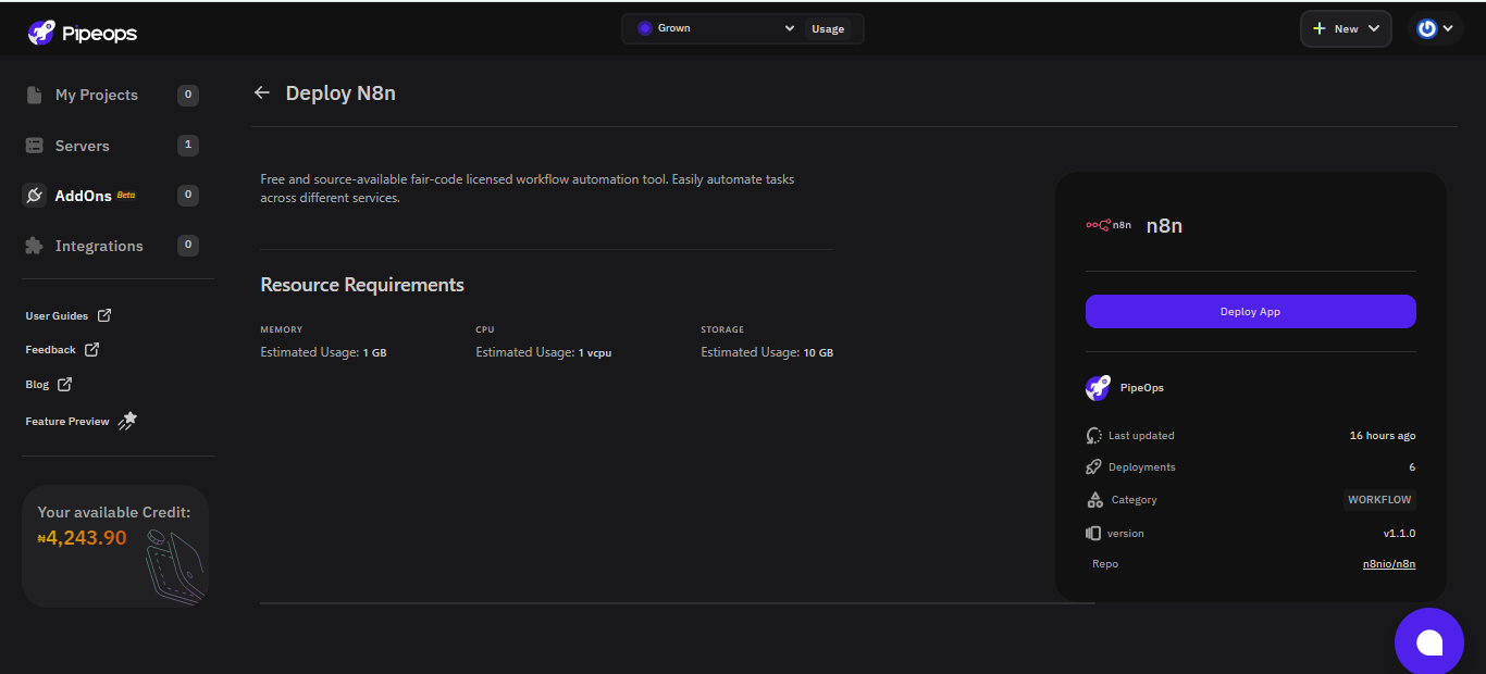n8n add-on details page