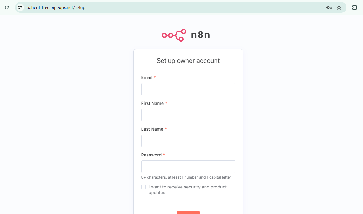 create n8n account page